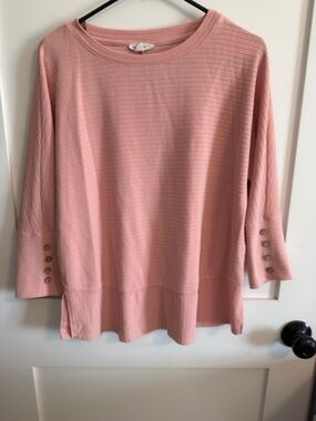 Westbound Dusty Rose Ribbed Button-Cuff Pullover